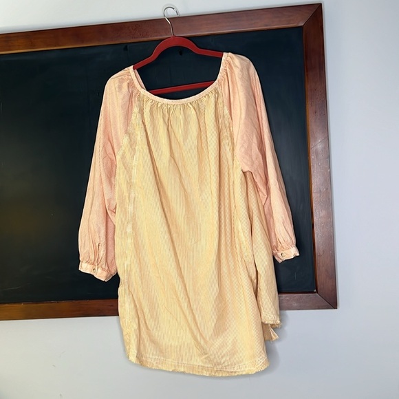 Free People We The Free Women Sz Large Orange Yellow Striped Oxford Swing Tunic - Picture 4 of 5